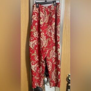 Victoria's Secret Red and Cream Paisley Silk Pajama Pants Loungewear size Small